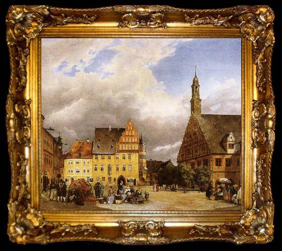 framed  johannes brahms the market place zwickau, where schumann was born, ta009-2